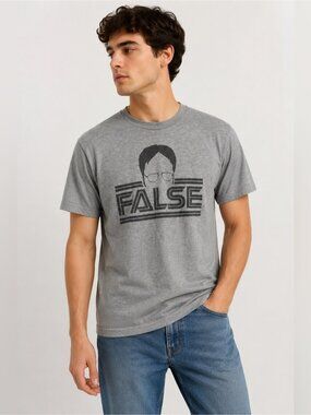 The Office Dwight Schrute “FALSE” Graphic T-Shirt Gray Men’s Approx. Medium